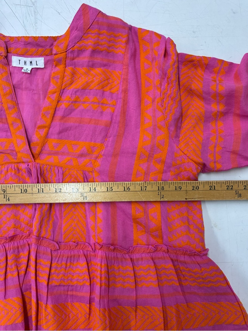THML Pink and Orange Geometric V-Neck Tunic - Picture 4 of 5